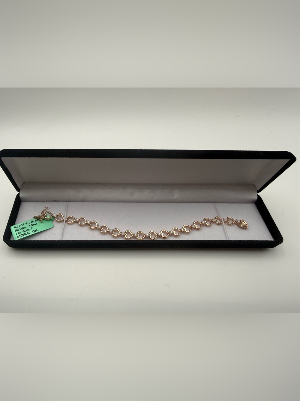 14k Rose Gold Plated Sterling Silver Heart Link Diamond Bracelet